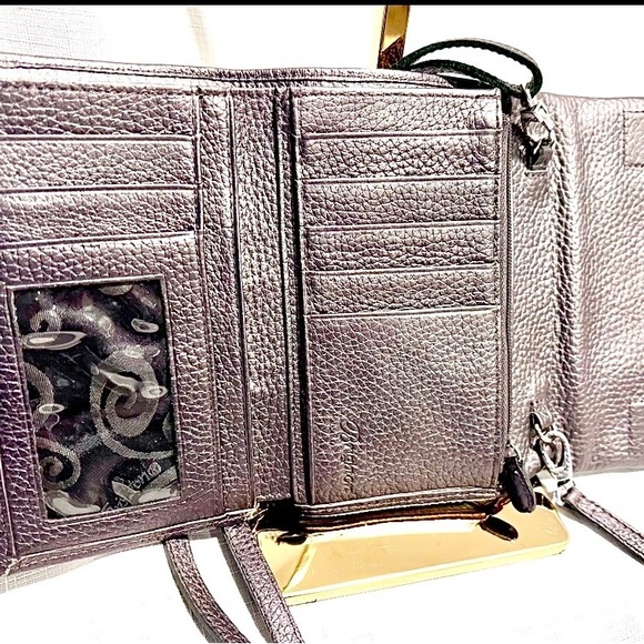 BRIGHTON Crossbody Wallet Shimmering Bronze-Purple Whip Stitch No Call Outs - Picture 10 of 16